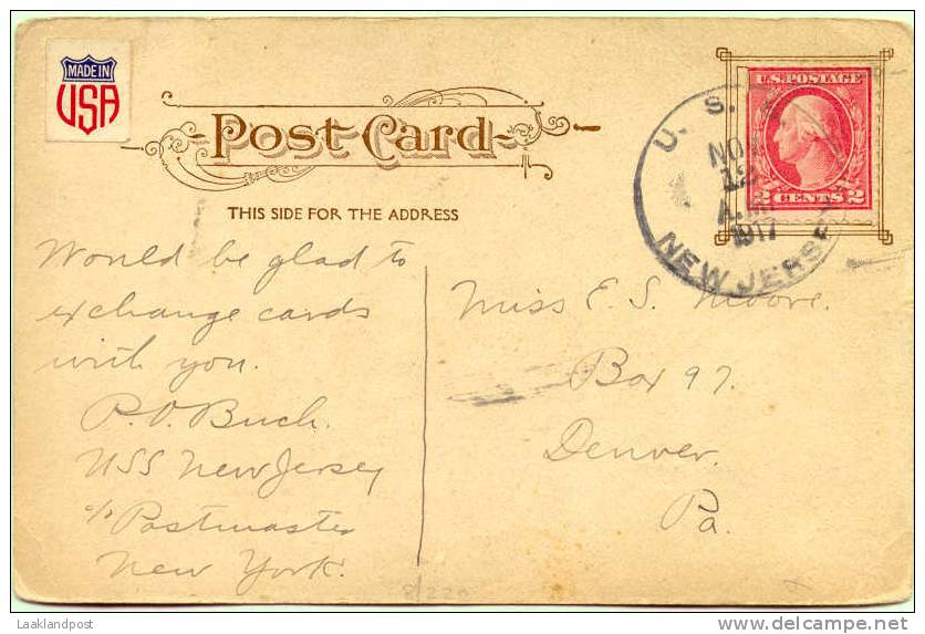 USA 1917 PPC WITH NAVAL POSTMARKS: U.S.S. 'NEW JERSEY'  (Mulberry Street New York) - Brieven En Documenten