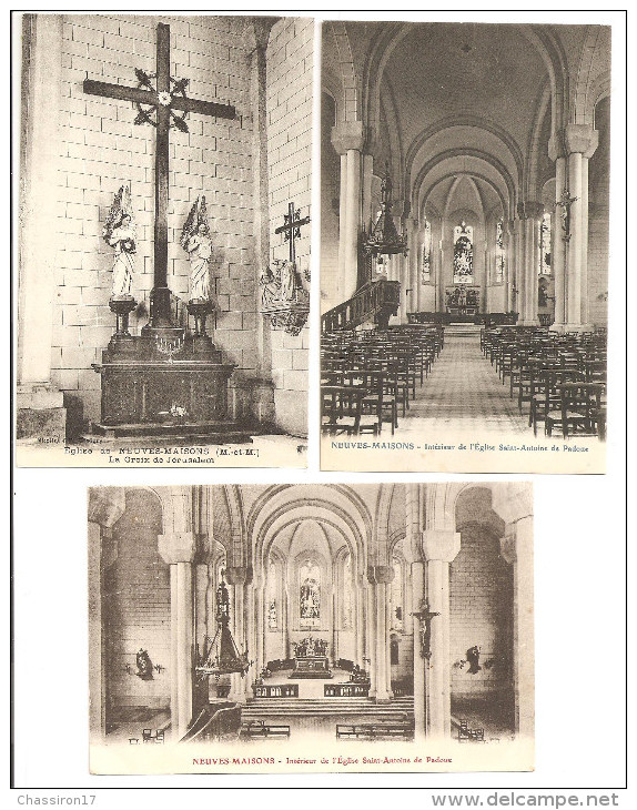 54 -Eglise De  NEUVES-MAISONS-lot De 3 Cartes- Intérieur De L'Eglise St-Antoine De Padoue  -   La Croix De Jérusalem - Neuves Maisons