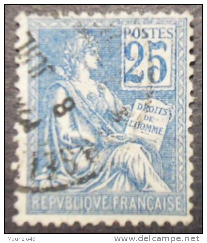 FRANCIA 1900 - 01 Nr 114 25 C. I Tipo Mouchon - Cifra Stampata Separatamente, Spostata In Questo Esemplare (vedi Colore+ - Gebruikt