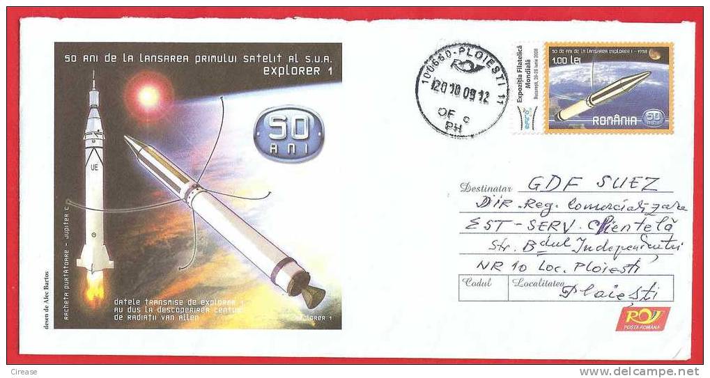 ROMANIA 2008 Postal Stationery Cover. Satelitul Explorer 1 - Sonstige (Luft)