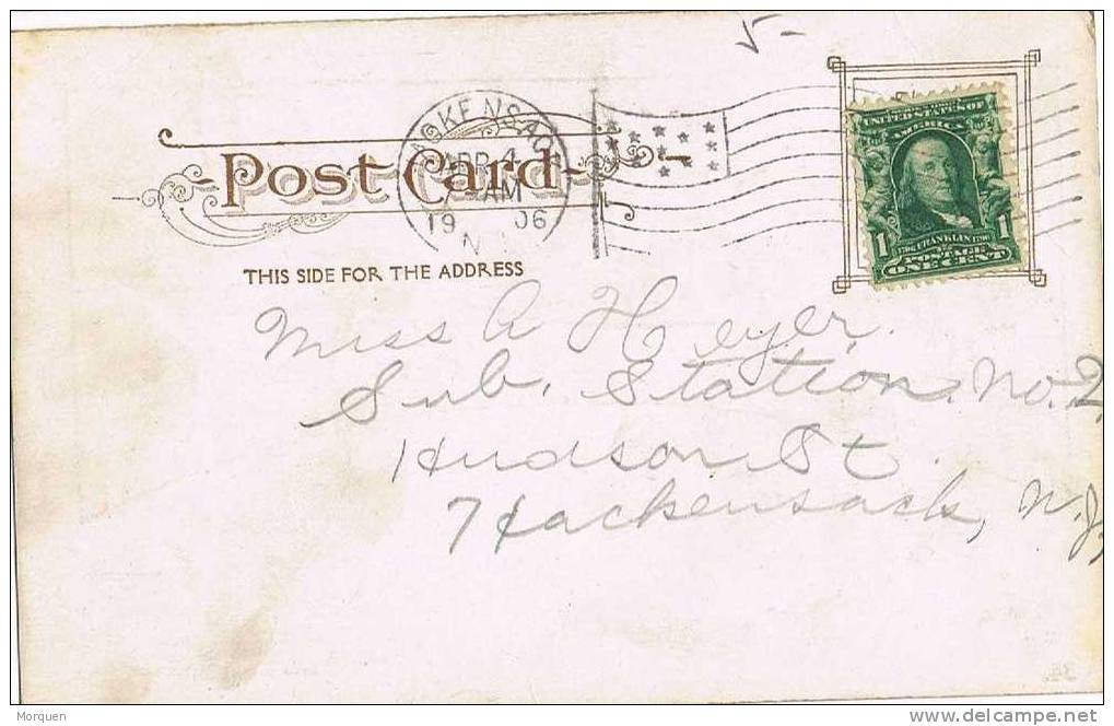 1034. Postal HACKENSACK (New Jersey) 1906.  Flag - Briefe U. Dokumente