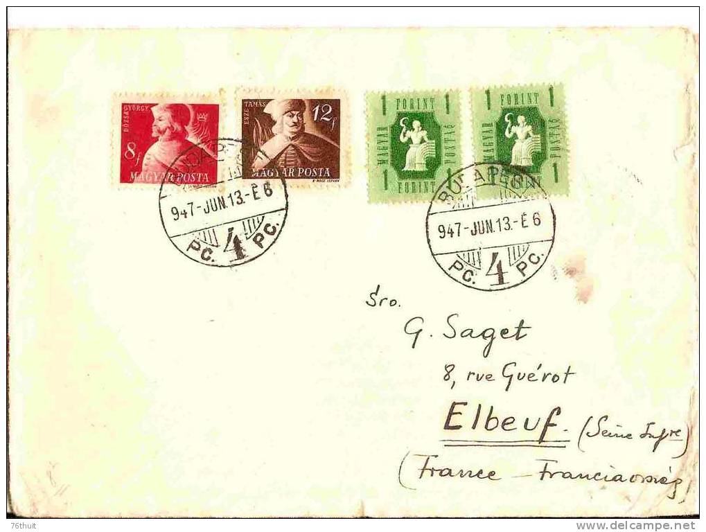 LETTRE - Hongrie - Enveloppe De BUDAPEST Pour La France - Pour Elbeuf - Poststempel (Marcophilie)