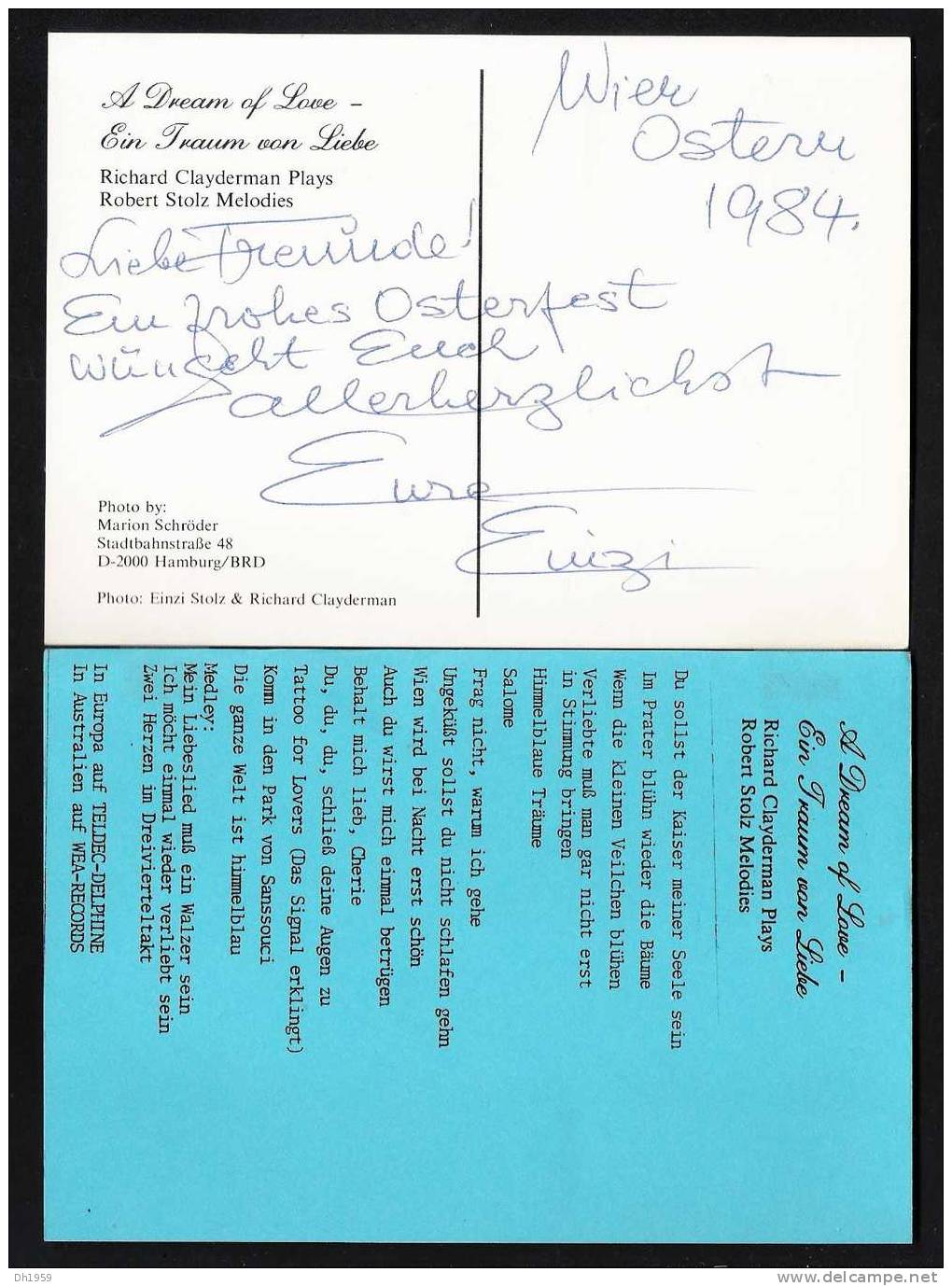 Richard Claydermann Plays ROBERT STOLZ Melodies AUTOGRAPHE AUTOGRAMME Epouse Einzi Stolz 1984 - Handtekening