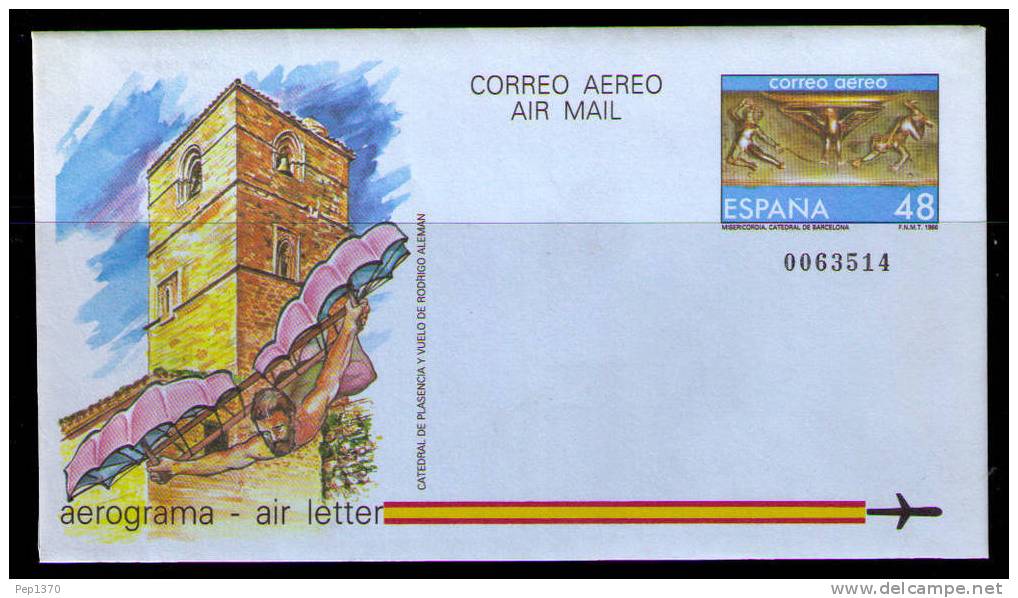 AEROGRAMA DE 1986 CATEDRAL DE PLASENCIA Y VUELO DE MATEO ALEMAN - Lettres & Documents