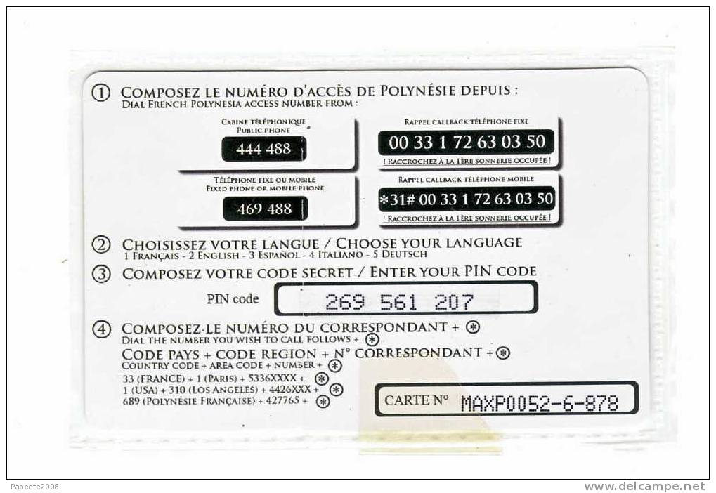 PF / Bdpolynesie - Carte Prépayée / 1 000 FCFP - Tahiti Tourisme - Luxe - Frans-Polynesië