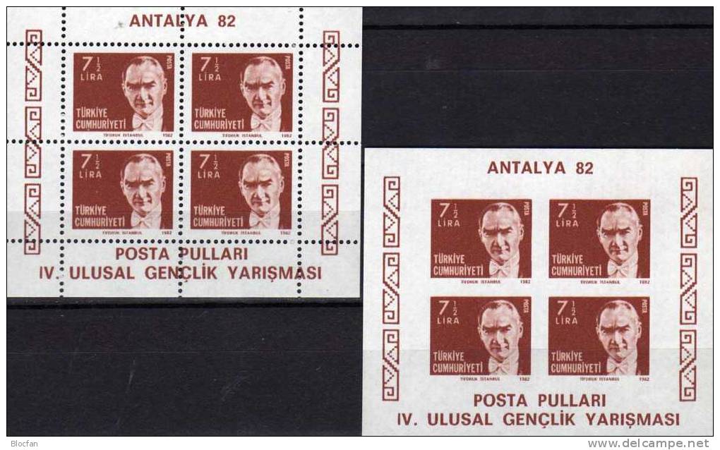 Präsident Of Türkiye Atatürk 1982 Türkei Block 22 A Plus B ** 7€ Exposition ANTALYA´´82 Fogli Philatelic Sheet Bf Turkey - Blocs-feuillets