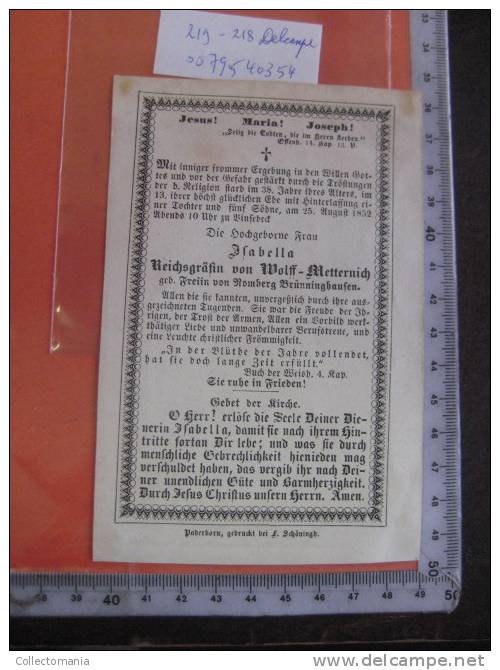 1852 Isabella Reichsgräfin ( Gravin - Graaf ) Wolff Metternich Gebroen Freiin Von Romberg Brüningshausen - Santini