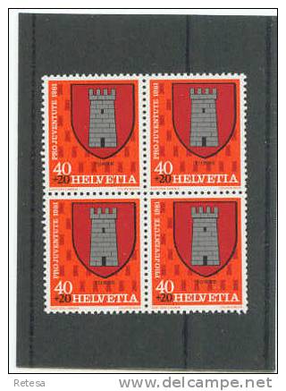 ZWITSERLAND  PRO JUVENTUTE 1981 ** IN BLOK VAN 4 - Unused Stamps