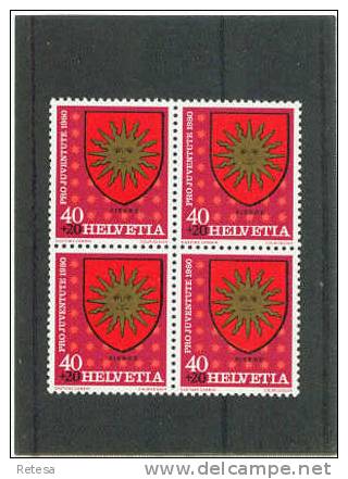 ZWITSERLAND  PRO JUVENTUTE 1980 ** IN BLOK VAN 4 - Unused Stamps