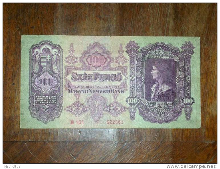 Hungary,Banknote,Paper Money,Bill,Geld,Szaz Pengo,100 Pengo - Hungary