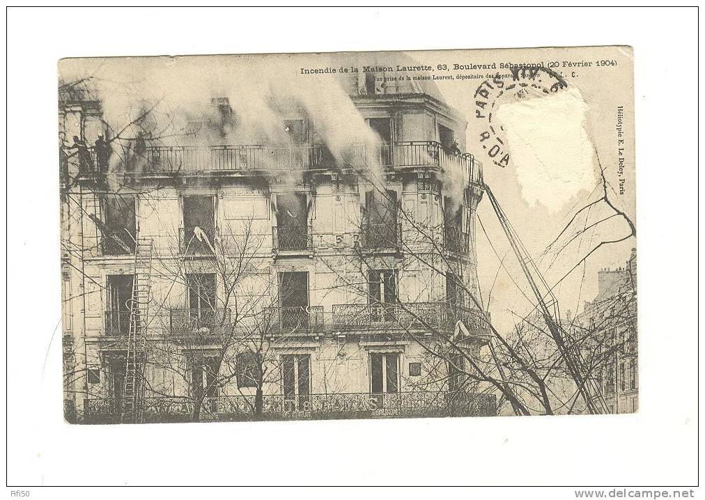 INCENDIE DE LA MAISON LAURETTE 63 BLD SEBASTOPOL PARIS LE 20/02/1904  GRANDE ECHELLE POMPIER - Catastrophes