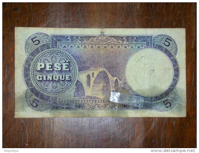 Albania,Banknote,Paper Money,Bill,Geld,Pese Franka Ari,5 Francs,Vintage,Damaged - Albania