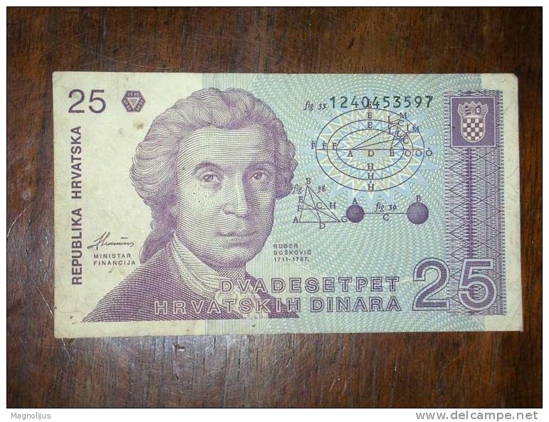 Croatia,Banknote,Paper Money,Geld,5000 Kuna,1991,Civil War,25 Croatian Dinar - Croatia