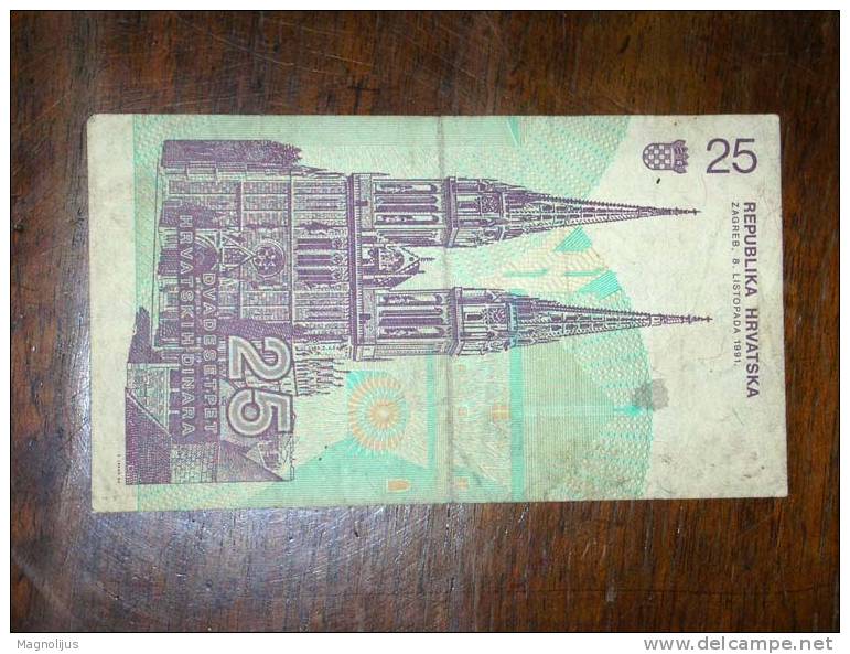 Croatia,Banknote,Paper Money,Geld,5000 Kuna,1991,Civil War,25 Croatian Dinar - Croatie