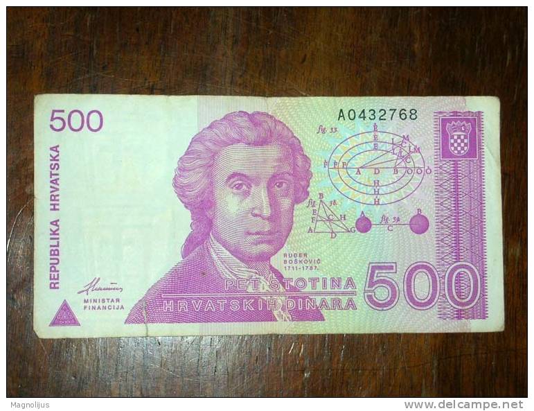 Croatia,Banknote,Paper Money,Geld,1991,Civil War,500 Croatian Dinar,damaged - Kroatien