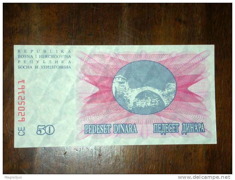 Bosnia And Herzegovina,Banknote,Paper Money,Geld,50 Dinars,Civil War,1992 - Bosnien-Herzegowina