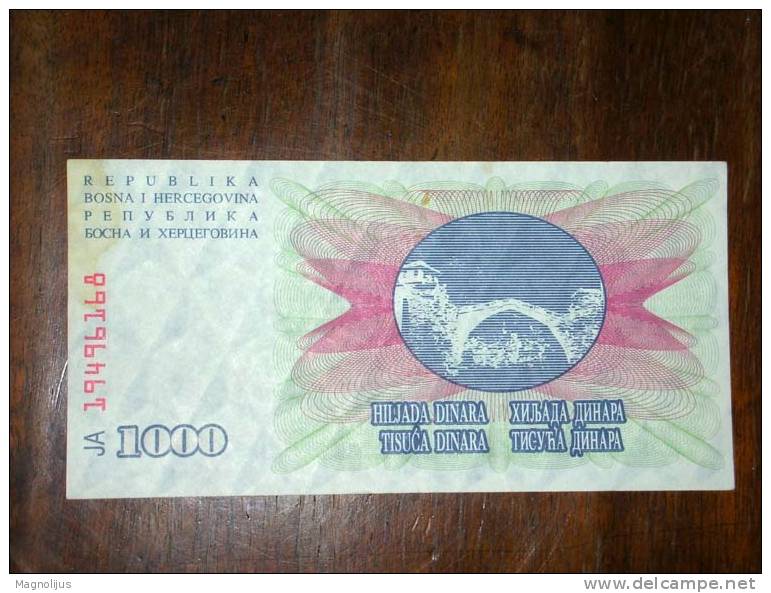 Bosnia And Herzegovina,Banknote,Paper Money,Geld,1000 Dinars,Civil War,1992 - Bosnië En Herzegovina