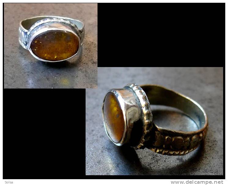 - Ancienne Bague Ouzbekh Ambre / Old Amber Ring From Uzbekistan - Ethniques