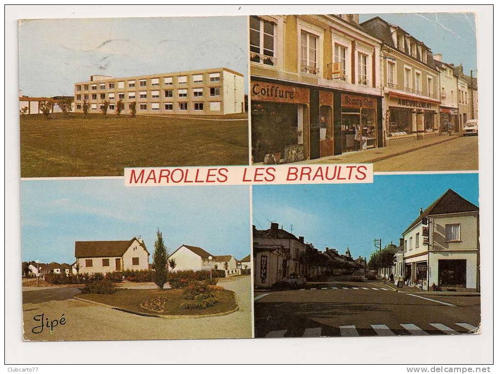 Marolles-les-Braults (72) : 4 Vues Dont La Place De L'église Et La Rue Mamers  Environ 1980 (animée). - Marolles-les-Braults