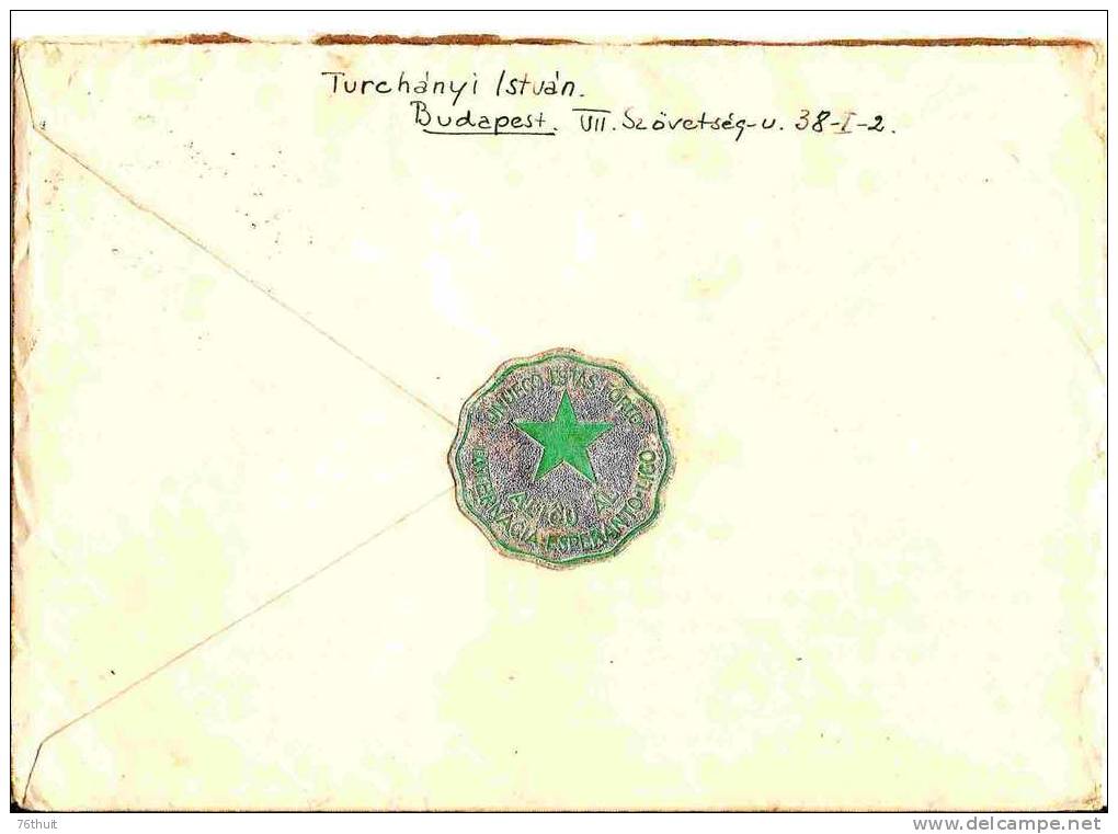 LETTRE HONGRIE - Magyar - Enveloppe De BUDAPEST Pour La France (Elbeuf) + Esperanto Au Verso - Esperanto