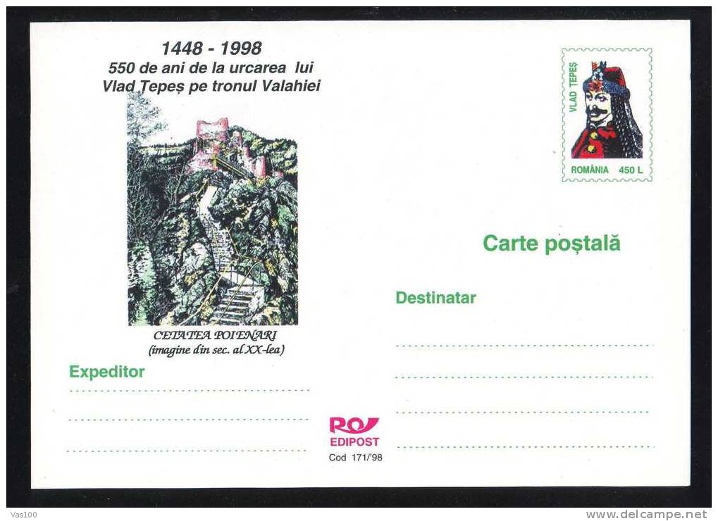 Vlad Tepes DRACULA Entier Postal PC 1998 – Castle Poienari -  Stationery Card - Literature Vampire - Fiabe, Racconti Popolari & Leggende