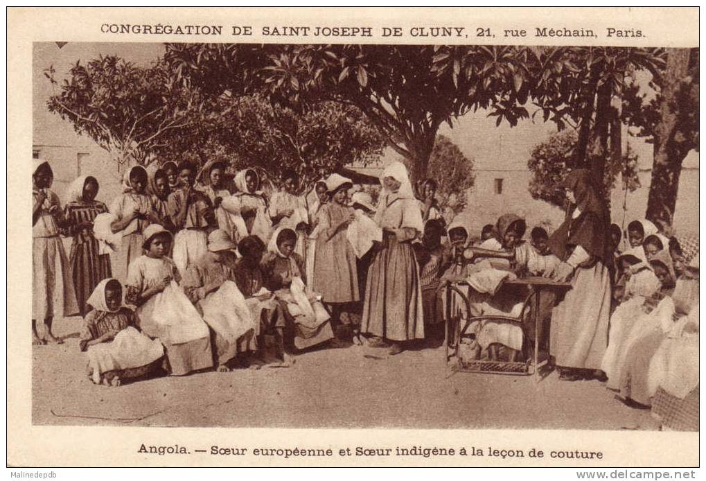 CPA ANIMEE - ANGOLA - CONGREGATION DDE ST JOSEPH DE CLUNY - LA LECON DE COUTURE - Angola