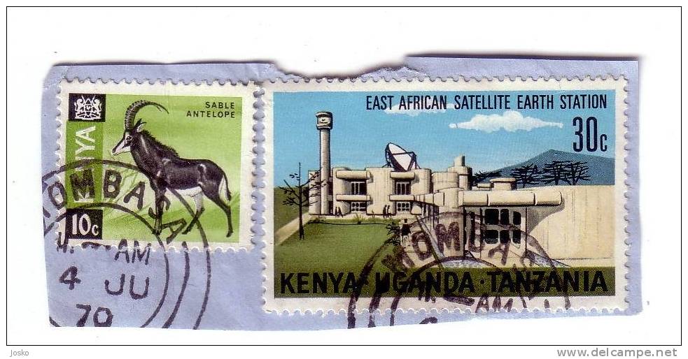 KENYA - 2. Used Stamps On Paper * East African Satellite Eart Station & Sable Antelope ( Kenya - Uganda - Tanzania ) - Kenya, Uganda & Tanzania