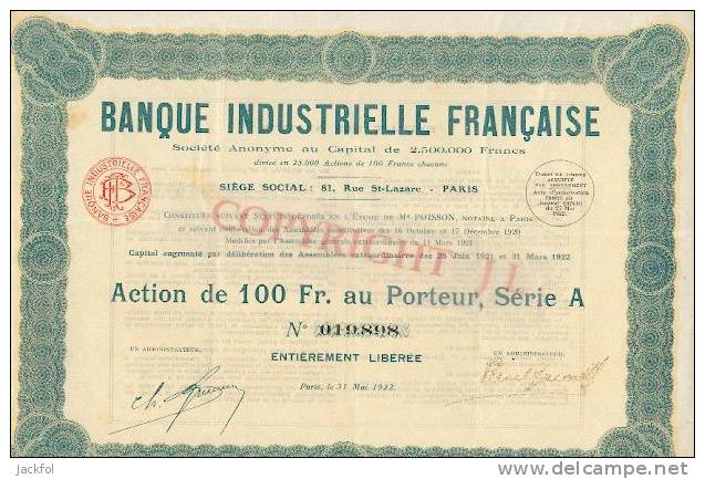 BANQUE INDUSTRIELLE FRANCAISE - Bank & Insurance