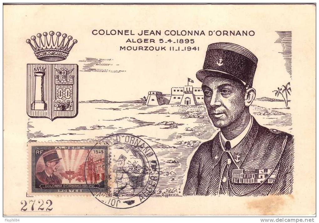 ALGERIE-JEAN COLONA D'ORNANO-CARTE MAXIMUM - TACHE SUR LE BAS - Maximum Cards