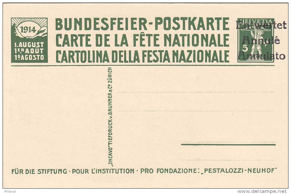 Carte De La Fête Nationale 1914 : Annulé - Pestalozzi à Yverdon - Collections