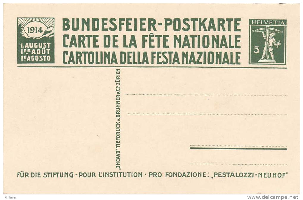 Carte De La Fête Nationale 1914 : Pestalozzi Et Son Petit Fils Gottlieb - Collections