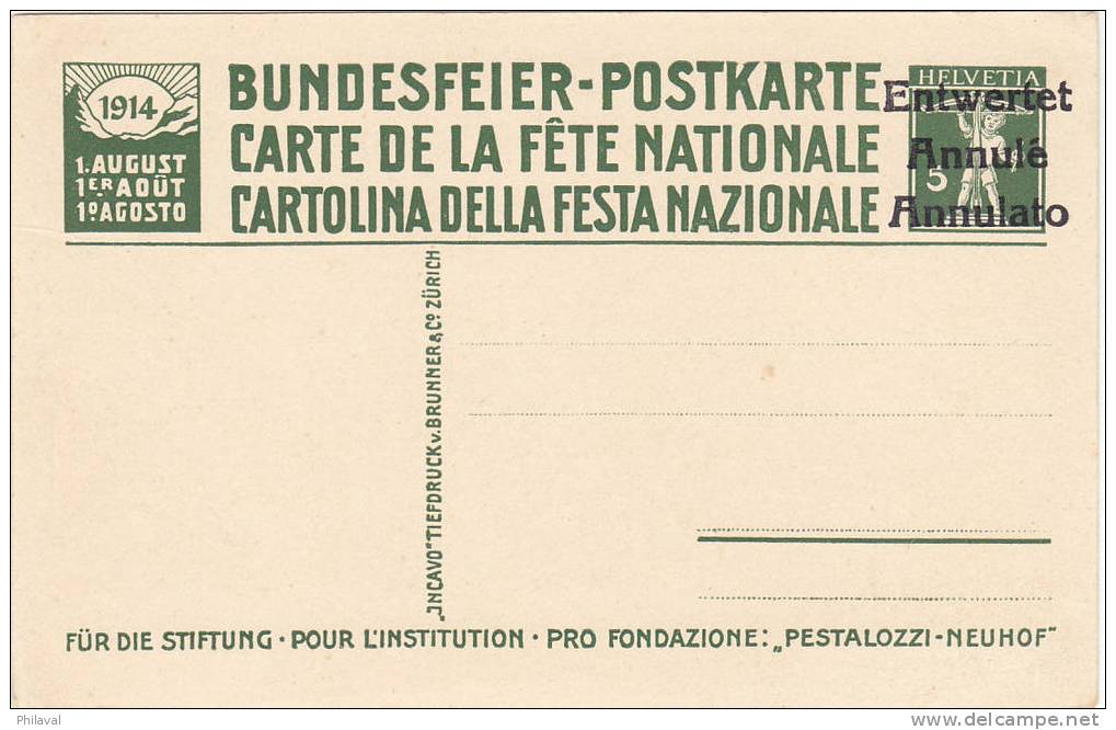 Carte De La Fête Nationale 1914 : Annulé - Pestalozzi à Stans - Collections