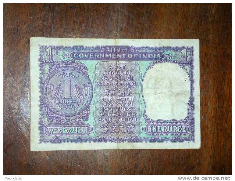 India,Banknote,Pa Per  Money,Bill,Geld,1 Rupee,1976 - India