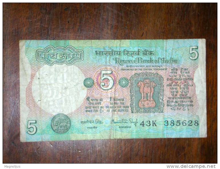 India,Banknote,Paper Money,Bill,Geld,5 Rupees,Tractor - India
