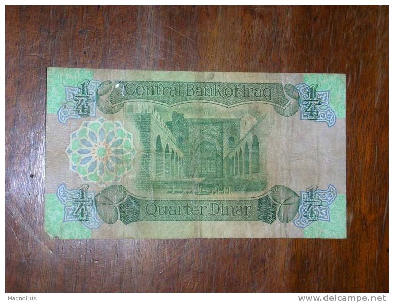 Iraq,Banknote,Paper Money,Bill,Geld,Quarter Dinar,damaged - Irak