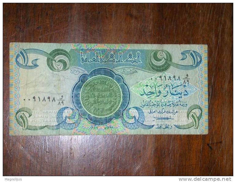 Iraq,Banknote,Paper Money,Bill,Geld,1 Dinar,damaged - Iraq