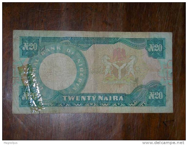 Nigeria,Banknote,Paper Money,Bill,Geld,20 Naira,Damaged - Nigeria