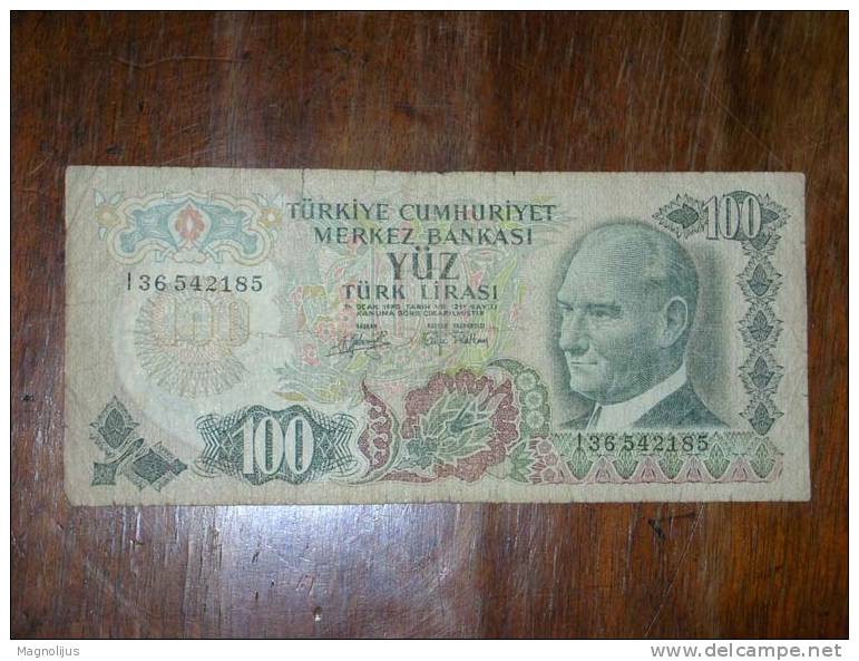 Turkey,Banknote,Paper Money,Bill,Geld,100 Lirasi,1970,Damaged - Turchia