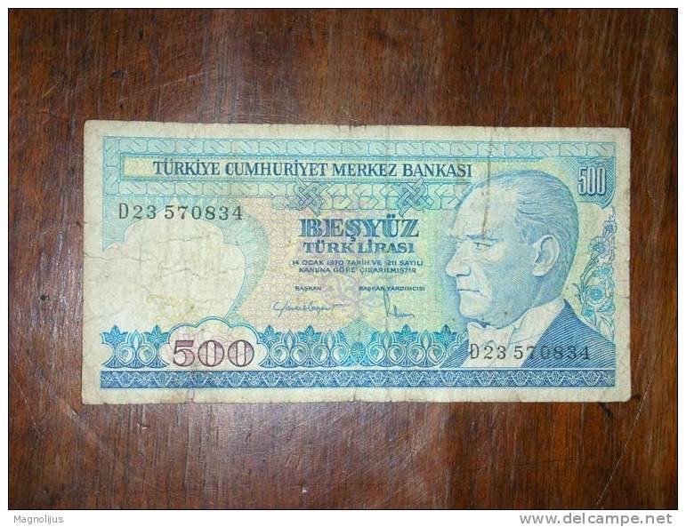 Turkey,Banknote,Paper Money,Bill,Geld,500 Lirasi,1970,Damaged - Turkey