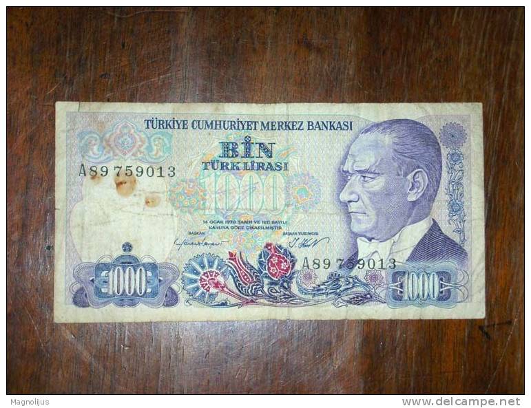 Turkey,Banknote,Paper Money,Bill,Geld,1000 Lirasi,1970 - Turquie