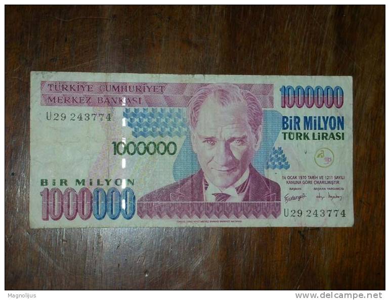 Turkey,Banknote,Paper Money,Bill,Geld,1.000.000 Lirasi - Turchia