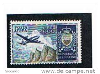 SAN MARINO CAT.UNIF. A112 POSTA AEREA - 1954 AEREO E STEMMA  - NUOVI ** - Airmail