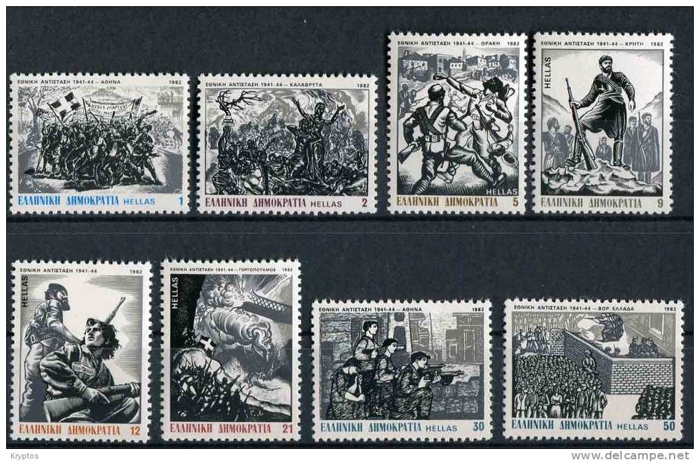 Greece 1982 - National Resistance 1941-44 (complete Set Of 8) - Nuevos