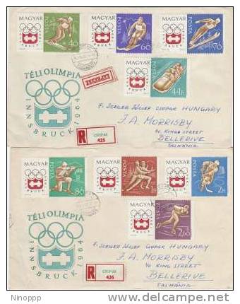 Hungary 1964  Innsbruck Winter Olympics Set 2 Registered FDCs Sent To Australia - Hiver 1964: Innsbruck