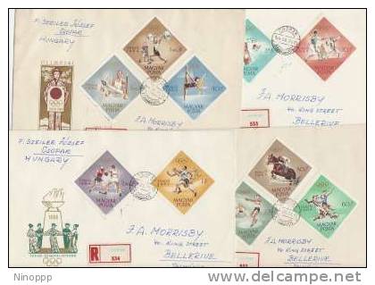 Hungary 1964 Tokyo Olympic Games Set 4 Registered Covers To Australia - Summer 1964: Tokyo