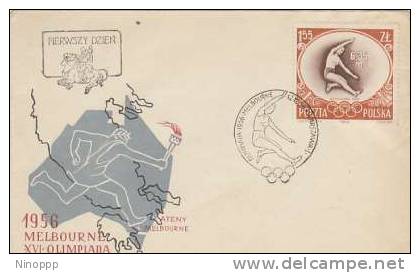 Poland-1956 Melbourne Olympics 1.55zt Jumping FDC - Summer 1956: Melbourne