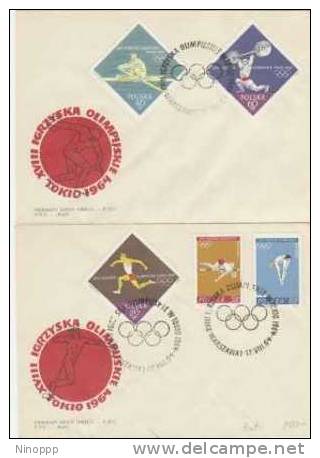 Poland- 1964 Tokyo Olympics Set 2 FDCs - Summer 1964: Tokyo