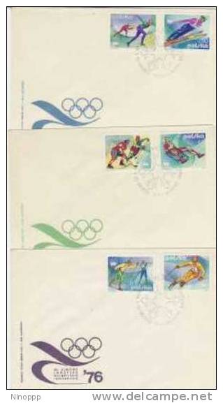 Poland- 1976 Innsbruck Winter Games Set 3 FDCs - Winter 1976: Innsbruck