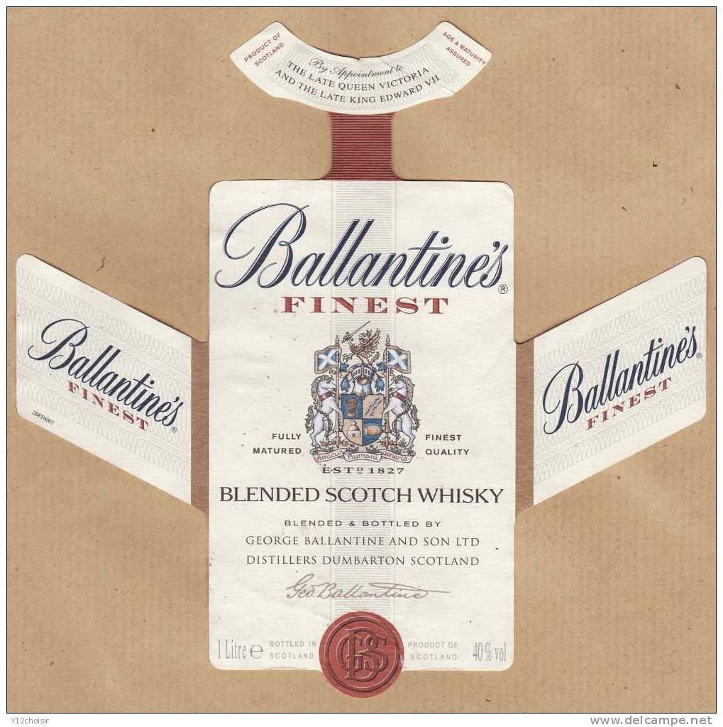 ETIQUETTE WHISKY BALLANTINES FINEST ECOSSE SCOTLAND 1 LITRE 40° - Whisky