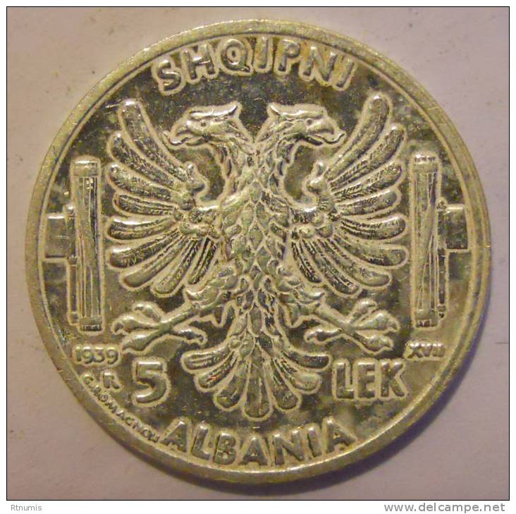 Albanie Albania 5 Lek Argent 1939 R UNC ! - Albanië